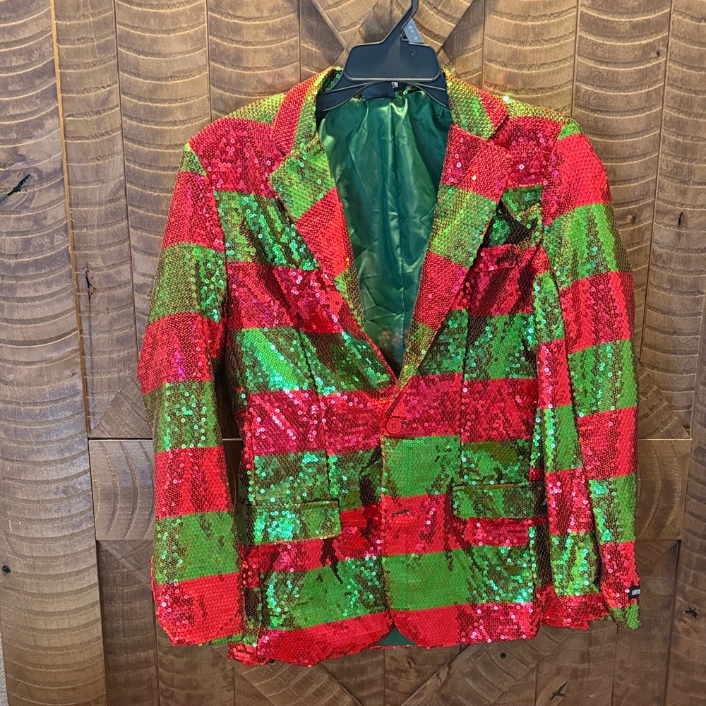 Festive Red and Green Sequin Blazer